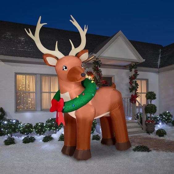 Reindeer with wreath Christmas inflatable